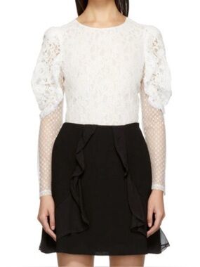 See By Chloe White Multi Lace Puffer Sleeve Blouse, Size XS